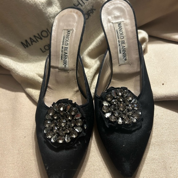 Manolo Blahnik Black Crystal Embellished Mules - Picture 1 of 14